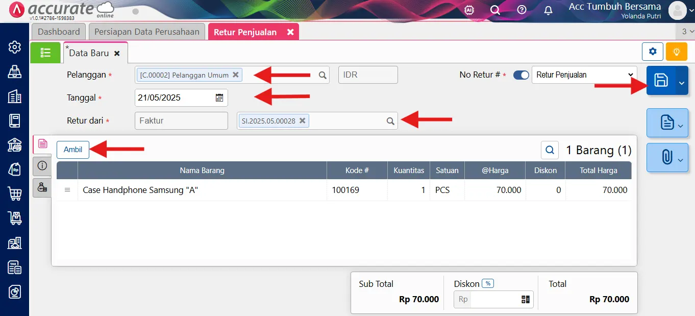 4 Retur Penjualan diganti dengan barang lain